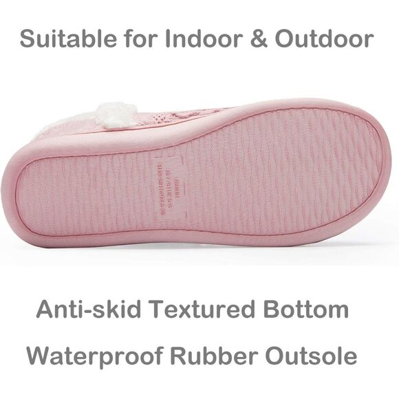 Women's Winter Warm Fluffy Fur Lined Plush Light Pink Bootie Slippers Shoes - Picture 5 of 7